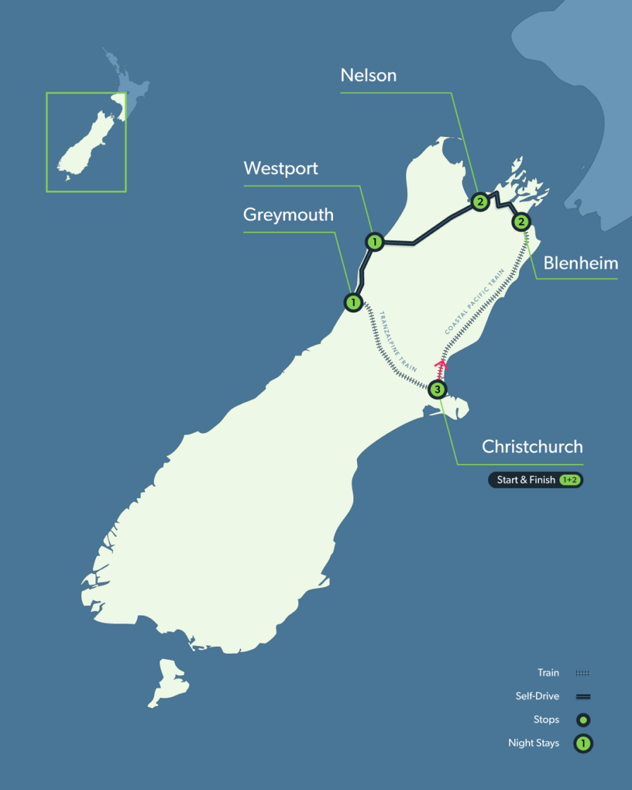 Track Map Southern 10 Day Southern Tracks – Self-Drive & Rail – South Island, NZ | ANZCRO